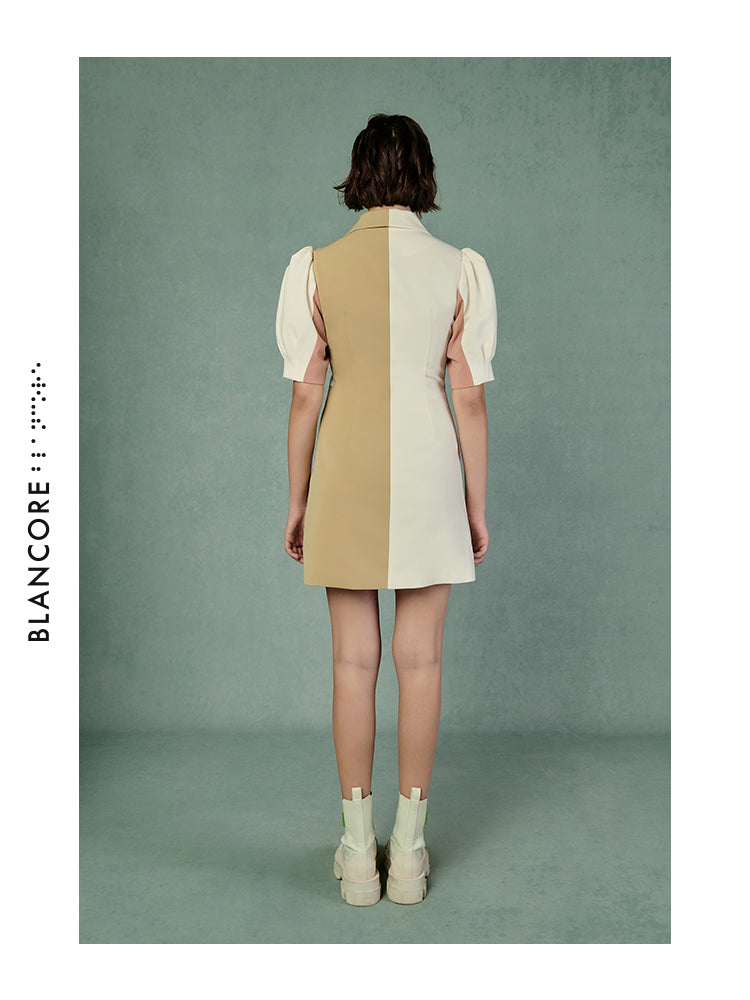 CURVED SPLIT COLOR BLOCK DRESS