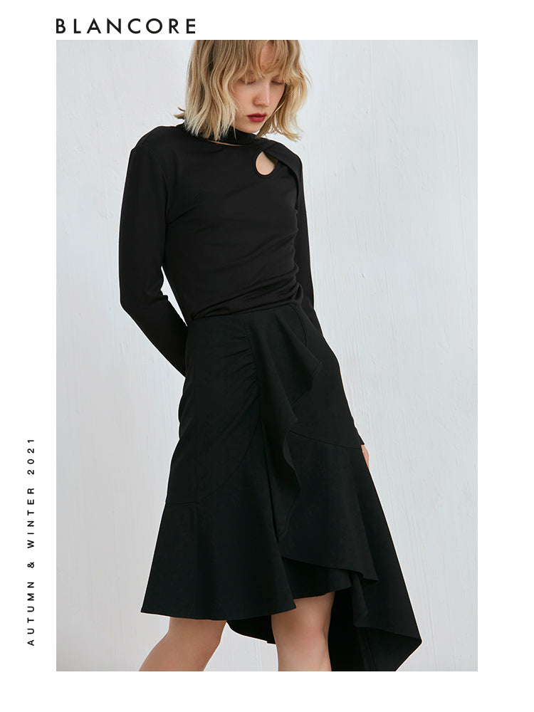 Black Slim Fit Asymmetrical Hollow-Out Top