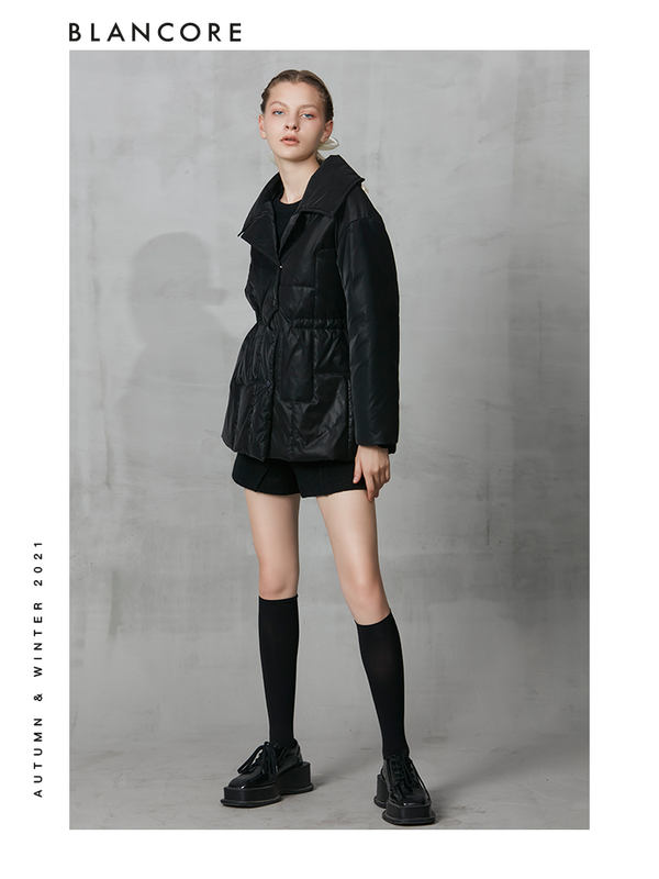 Black Cotton Coat With Deconstructed Placket Detail