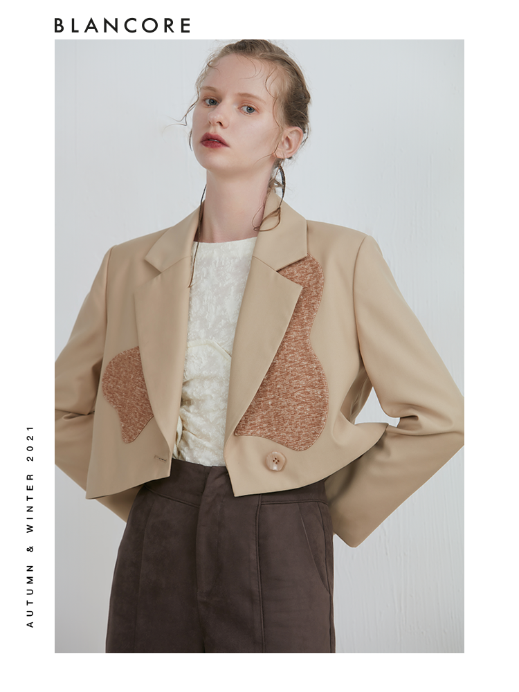 Detachable Khaki Jacquard Print Panelled Blazer