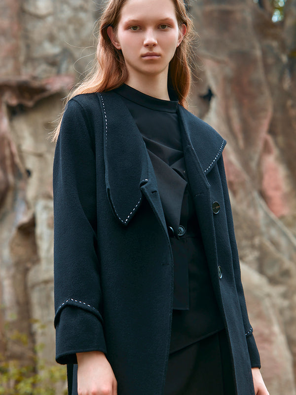 GEOMETRIC ASYMMETRICAL COLLAR WOOL COAT