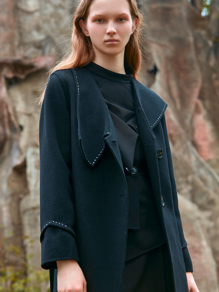 GEOMETRIC ASYMMETRICAL COLLAR WOOL COAT