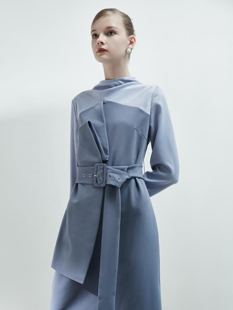 3-D Fold Paneled Satin Dress - BLANCORE