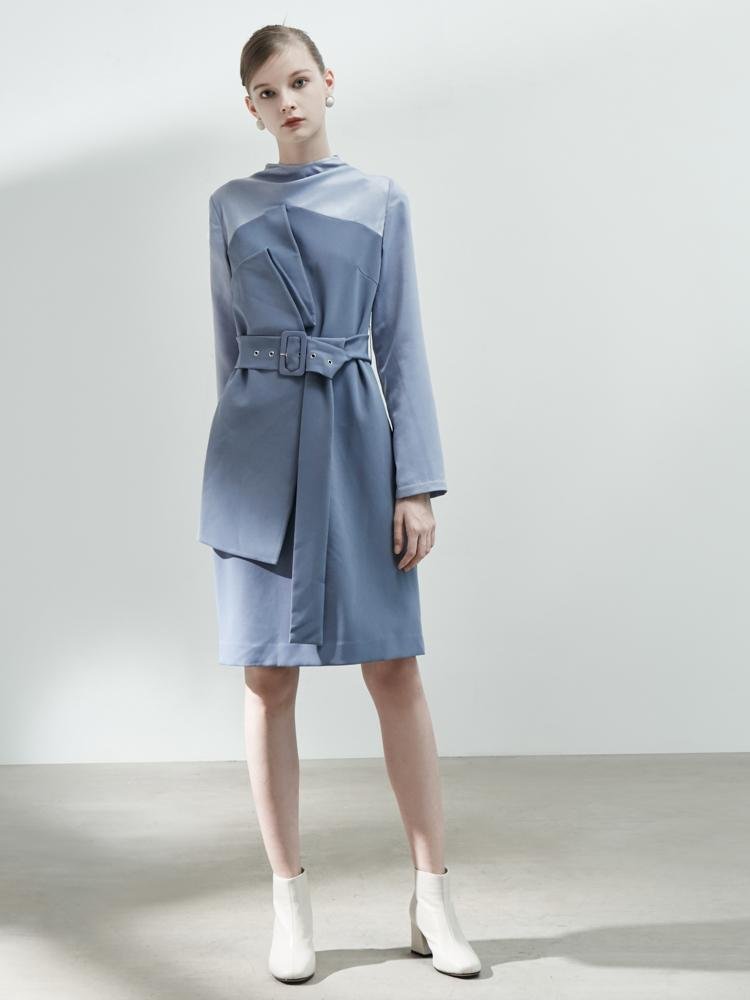 3-D Fold Paneled Satin Dress - BLANCORE
