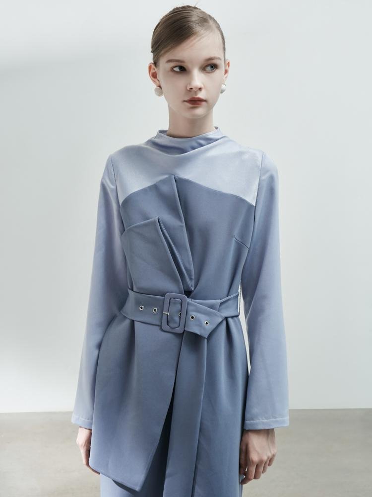 3-D Fold Paneled Satin Dress - BLANCORE