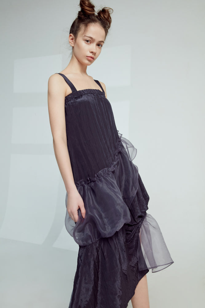 Asymmetric Mesh Panel Slip Dress