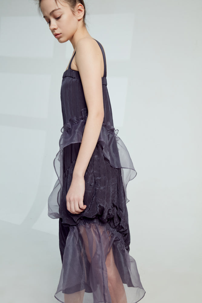 Asymmetric Mesh Panel Slip Dress