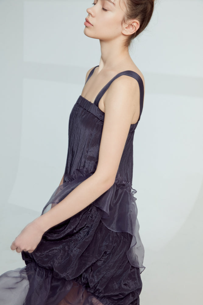 Asymmetric Mesh Panel Slip Dress