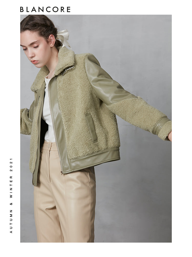 Eco-Friendly Fur Paneled Leather Jacket