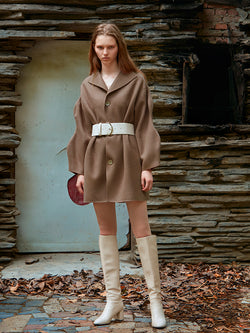 KNITTED DOUBLE FACED WOOL COAT（DARK BROWN)