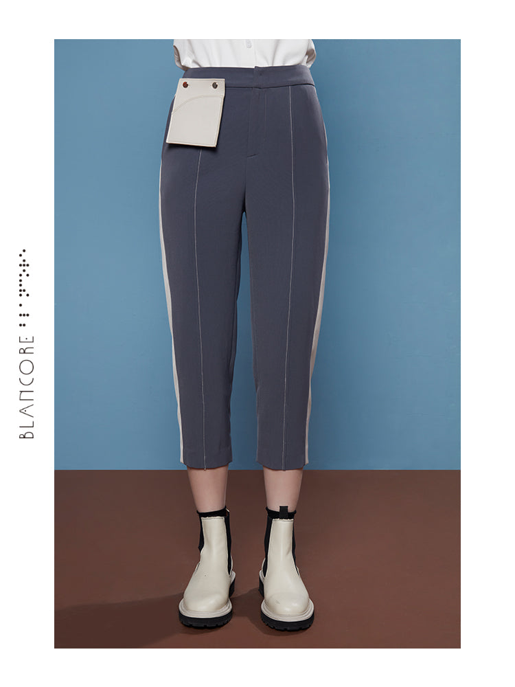 COLOR BLOCK SPLIT STRAIGHT TROUSERS