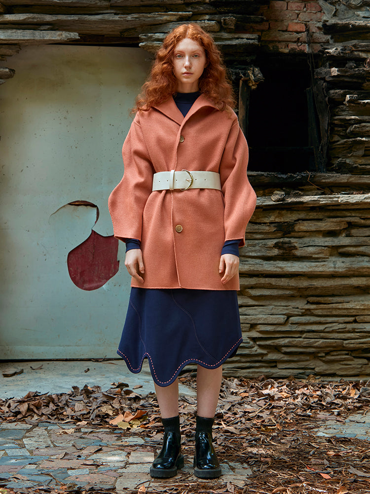 KNITTED DOUBLE FACED WOOL COAT (RED)