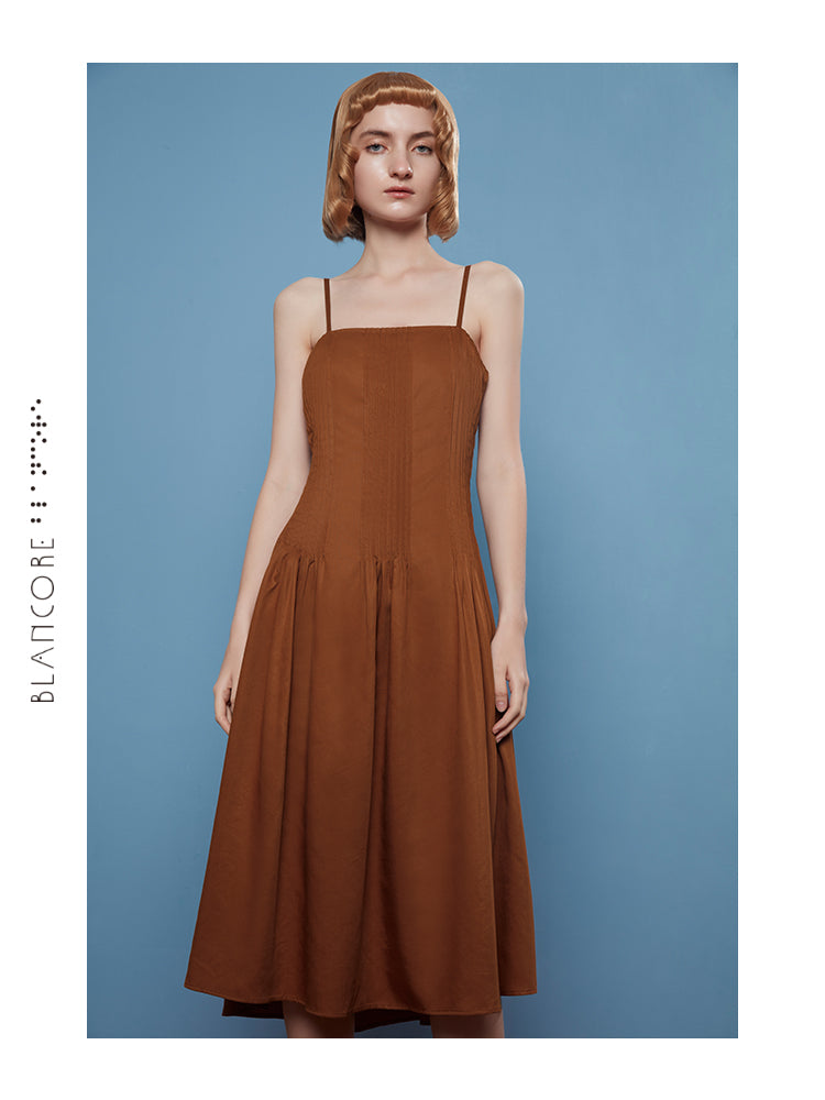 SQUARE COLLAR WAISTED DRESS
