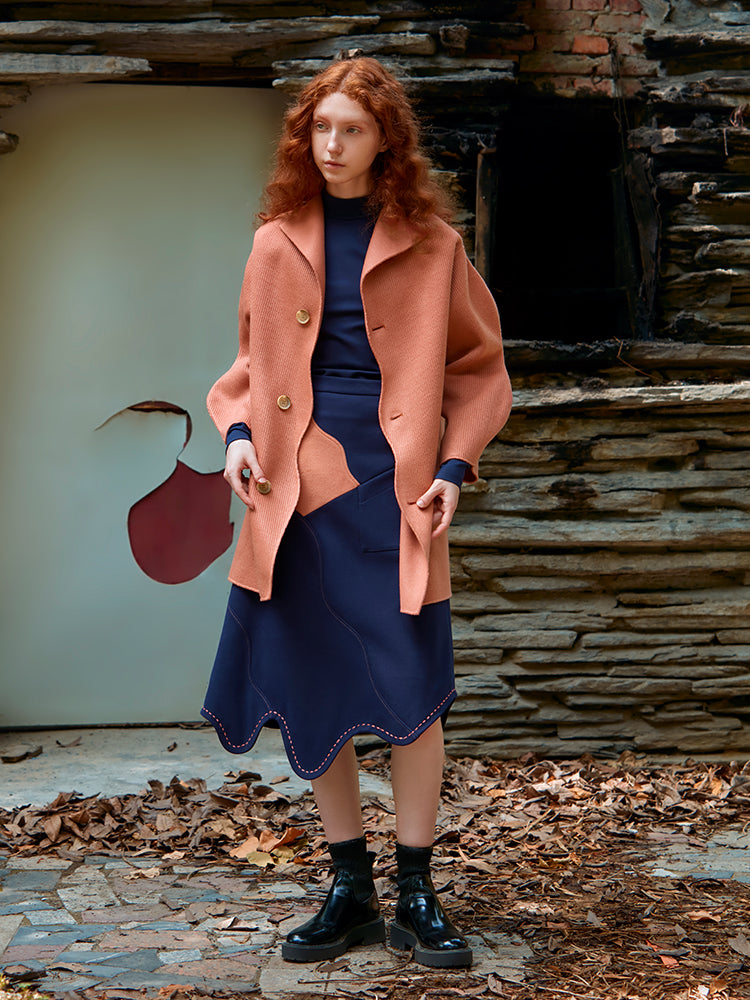 KNITTED DOUBLE FACED WOOL COAT (RED)