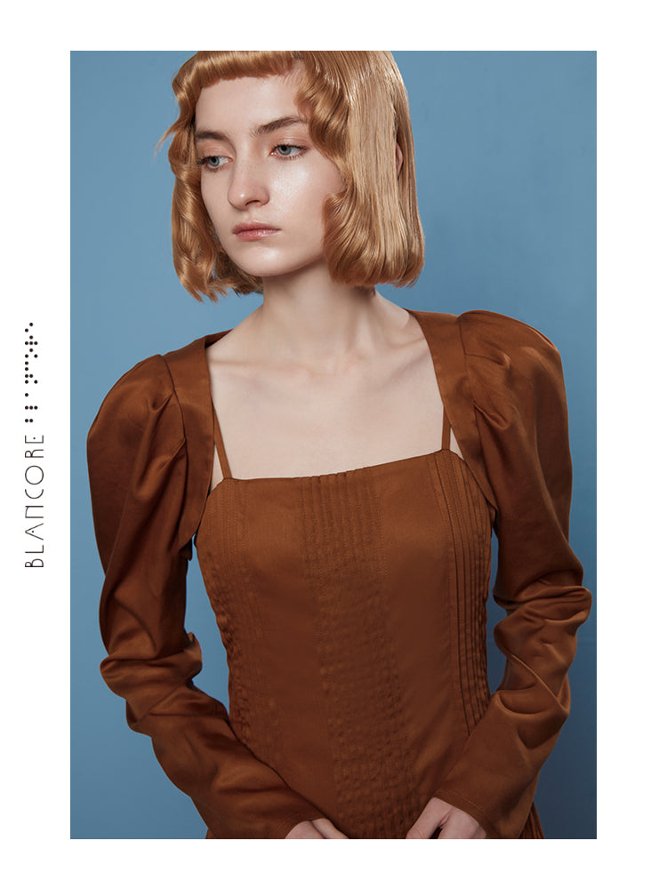 SQUARE COLLAR WAISTED DRESS