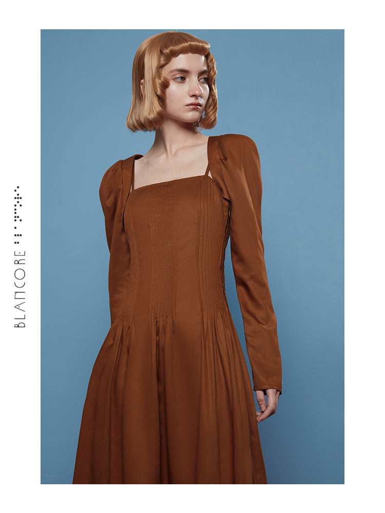 SQUARE COLLAR WAISTED DRESS