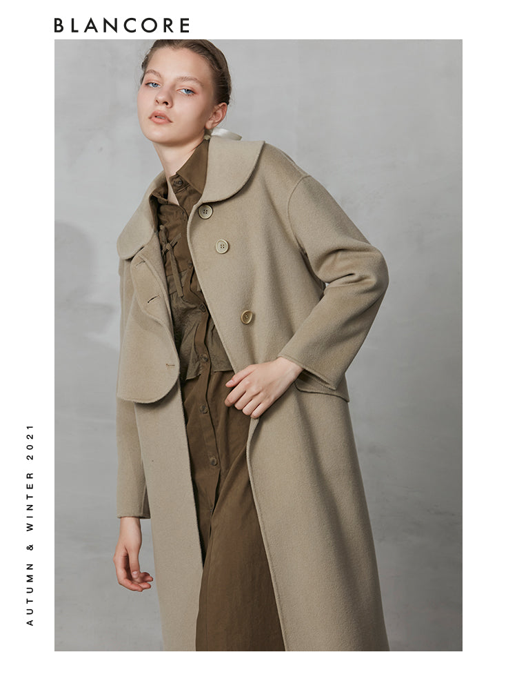 H-belted Wool Coat With Top Layer Detail