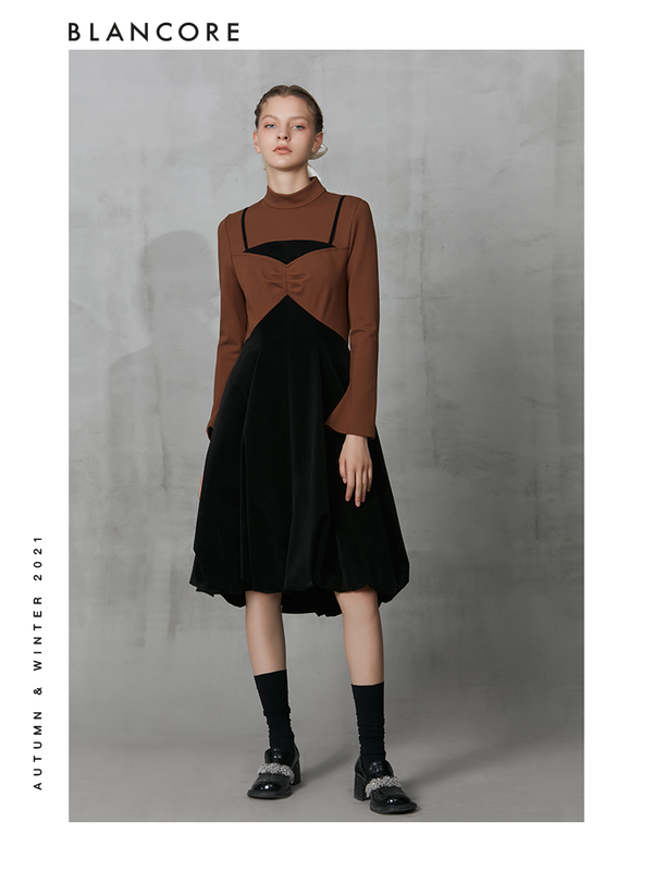 Curvy Layered "Cami" Corduroy Dress With Long Sleeves