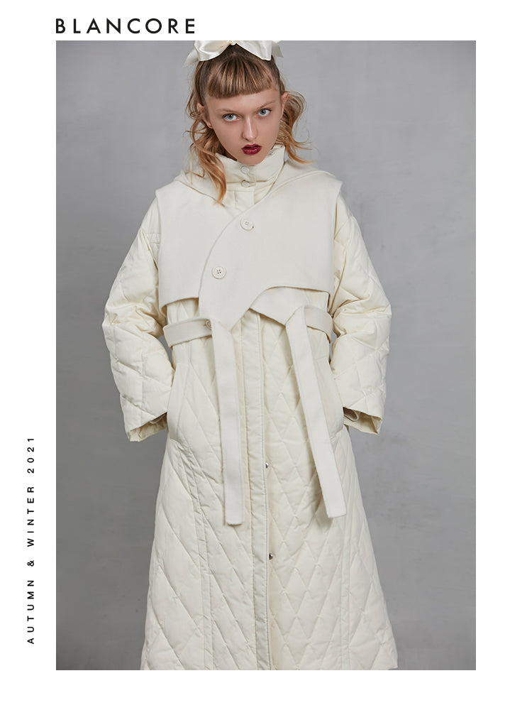 Asymmetrical Puffer Coat With Detachable Wool Vest