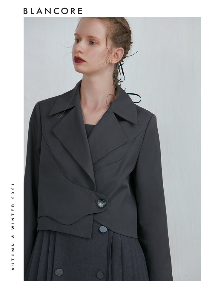 Curved-Panel Detail Cropped Trench Coat