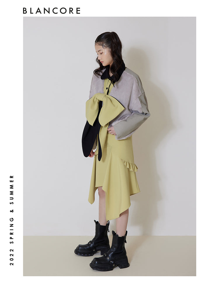 CROPPED FUR PANELED COAT
