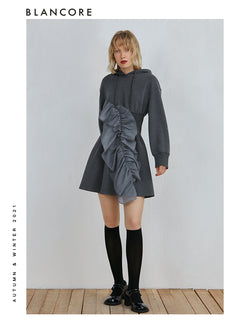 Hoodie Dress With Gray Ruffle Corset