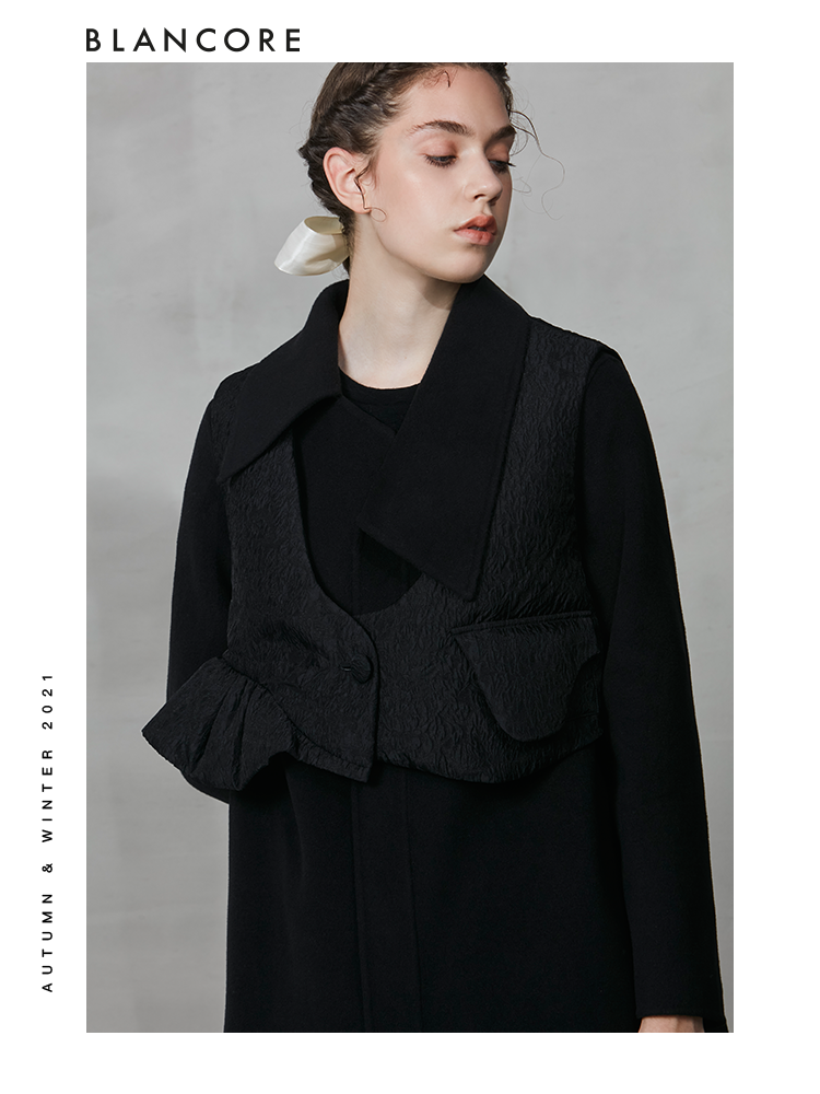 Deconstructed Wool Coat With Detachable Ruffle Vest