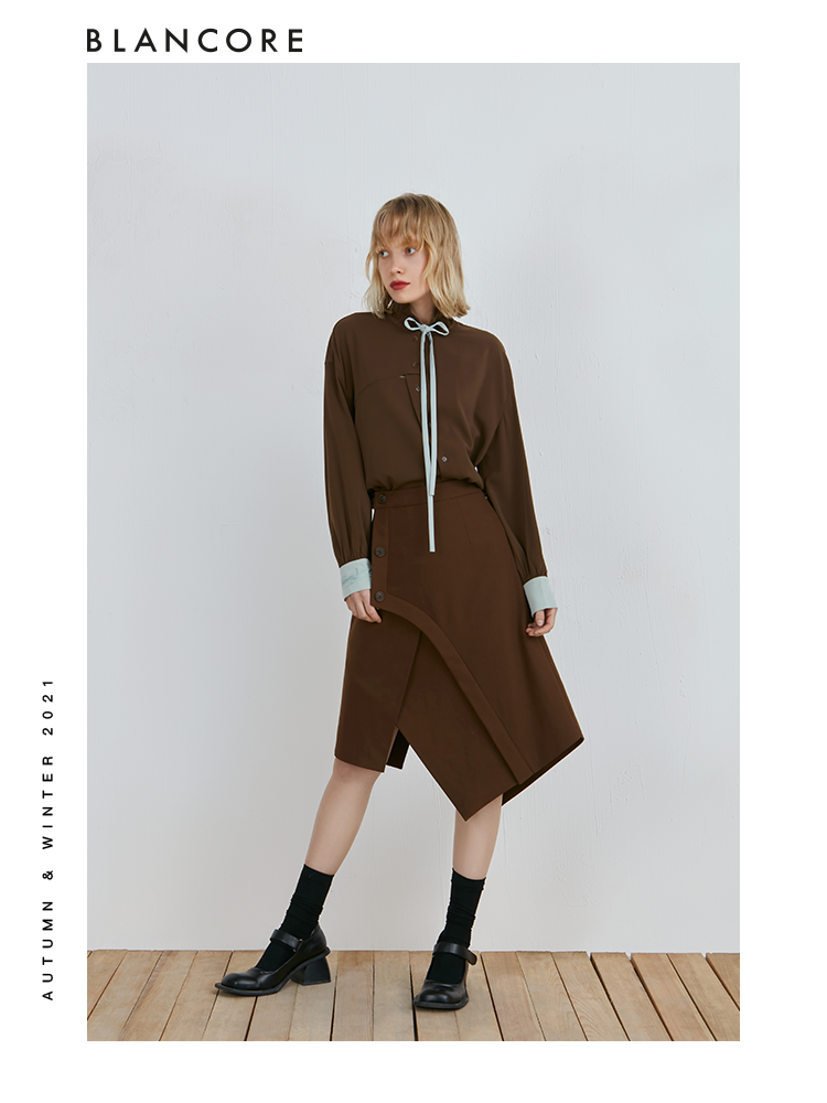 Deconstructed Color Block Blouse With String Tie Detail