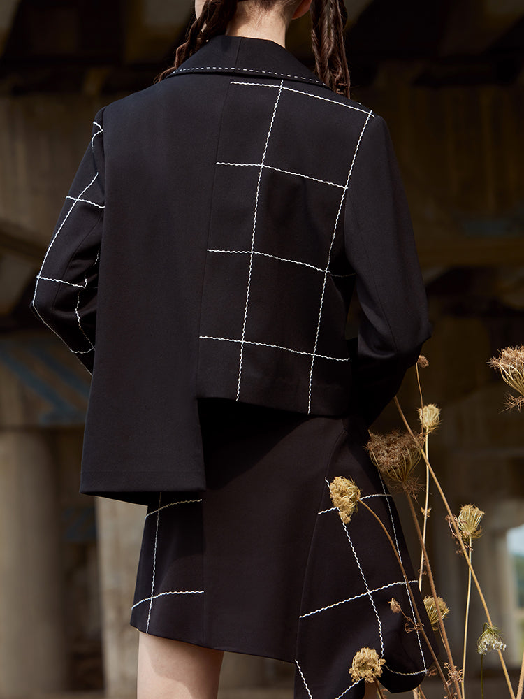 ASYMMETRICAL PLAID BLAZER