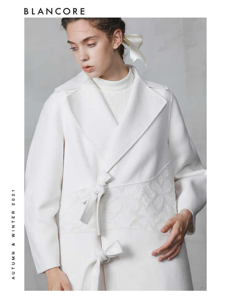 Off-white Floral Detail Embroidered Wool Coat