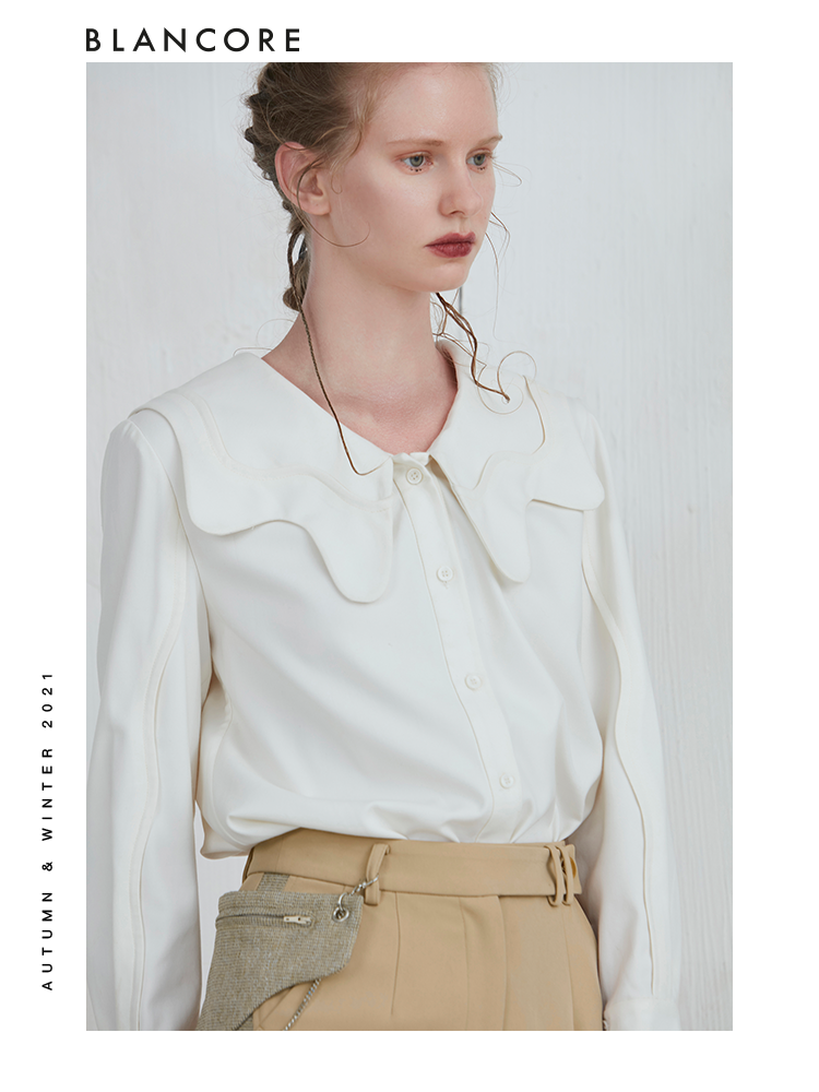 White Blouse With Curved Collar