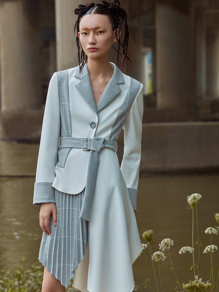 ASYMMETRICAL COLOR BLOCK BLAZER STYLE DRESS