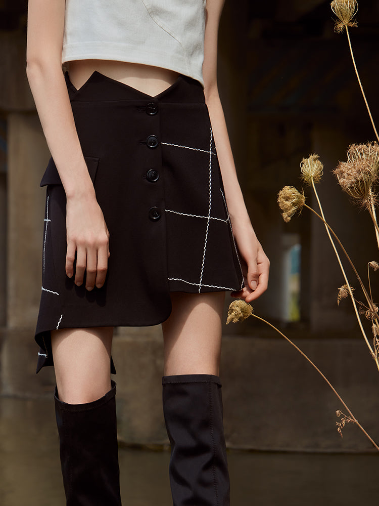 ASYMMETRICAL PLAID SKIRT