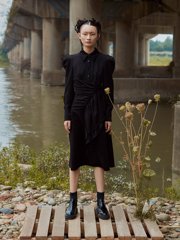 RUCHED SHIRT DRESS