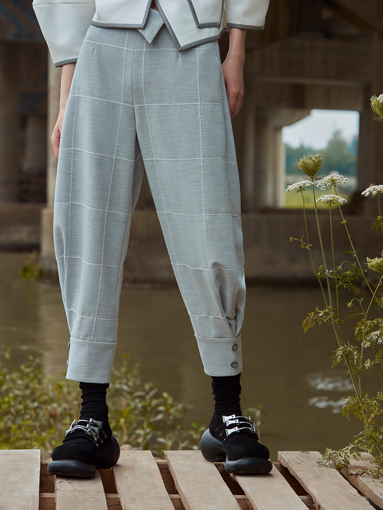 FOLDED WAIST TROUSER WITH LATTICE PATTERN