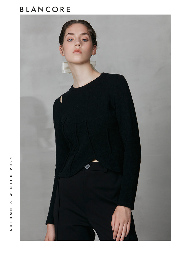 Pleated Slim Fit Top With Hollow-Out Shoulder Detail