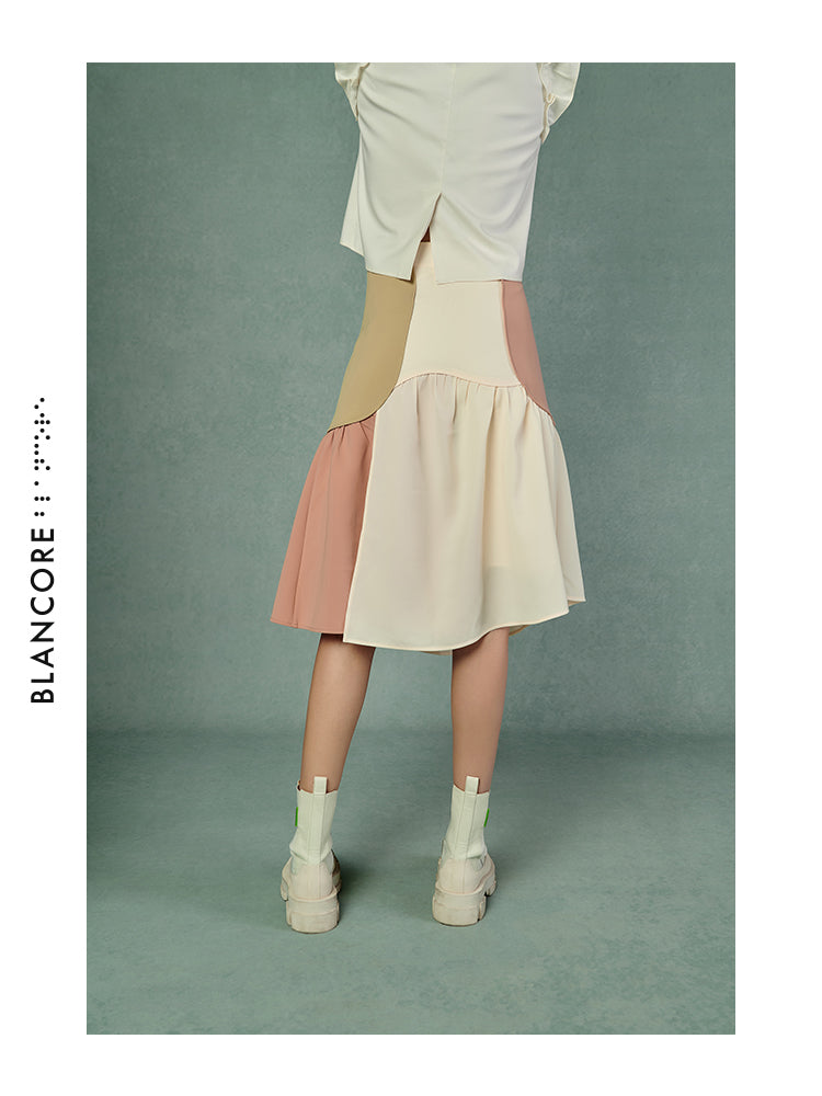 CURVED SPLIT COLOR BLOCK SKIRT