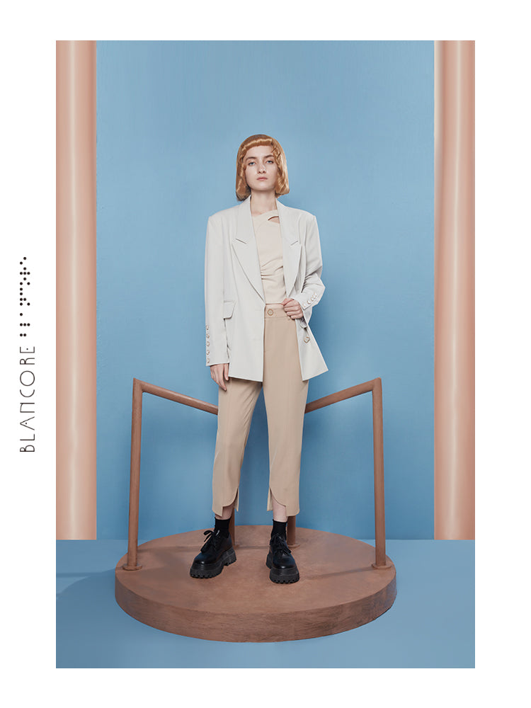 CURVED CUT STRAIGHT TROUSERS