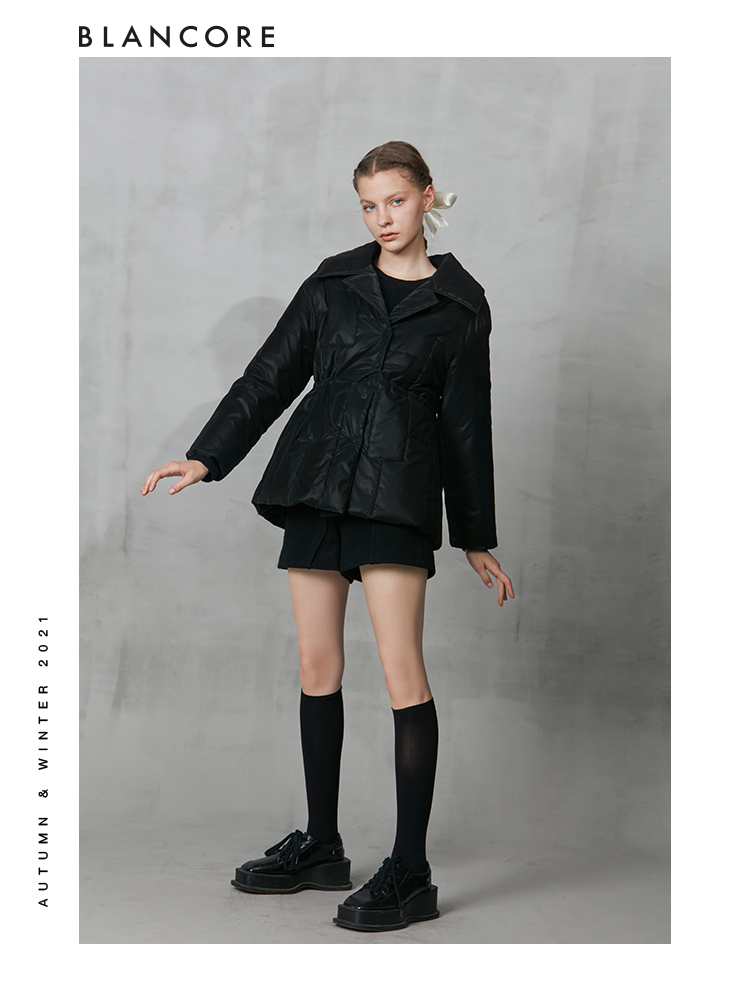 Black Cotton Coat With Deconstructed Placket Detail