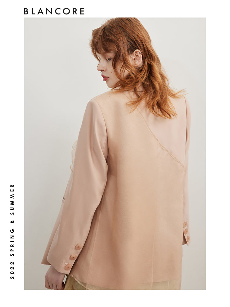 Asymmetrical Mesh Paneled Blazer