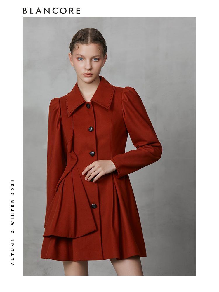 Slim Waist Trench Coat With Ruffle Trim Detail