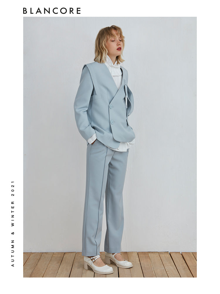 Collarless Asymmetrical Loose Blazer