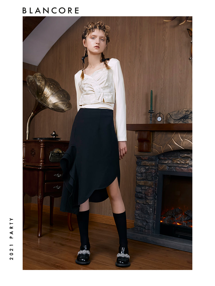 Asymmetrical Layered Ruffle Split Skirt