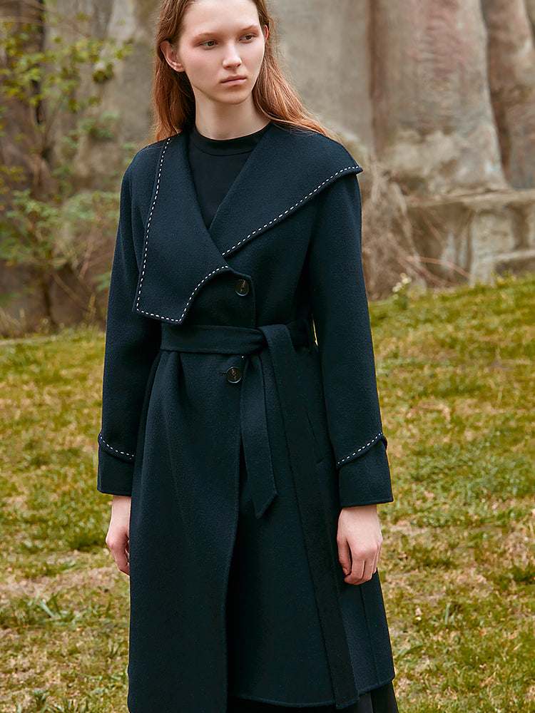 GEOMETRIC ASYMMETRICAL COLLAR WOOL COAT