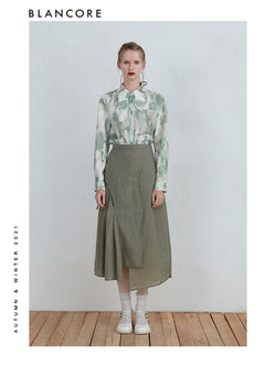 Asymmetrical Mesh Pleated Skirt