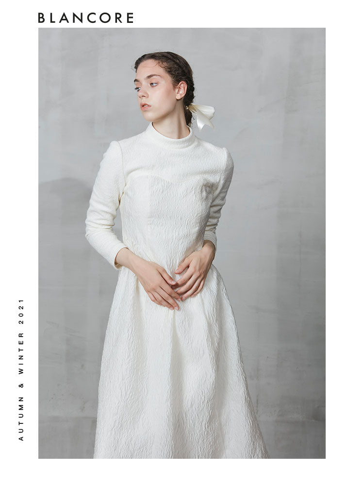 Long Sleeve Panelled Wool-Blend Puffy Dress