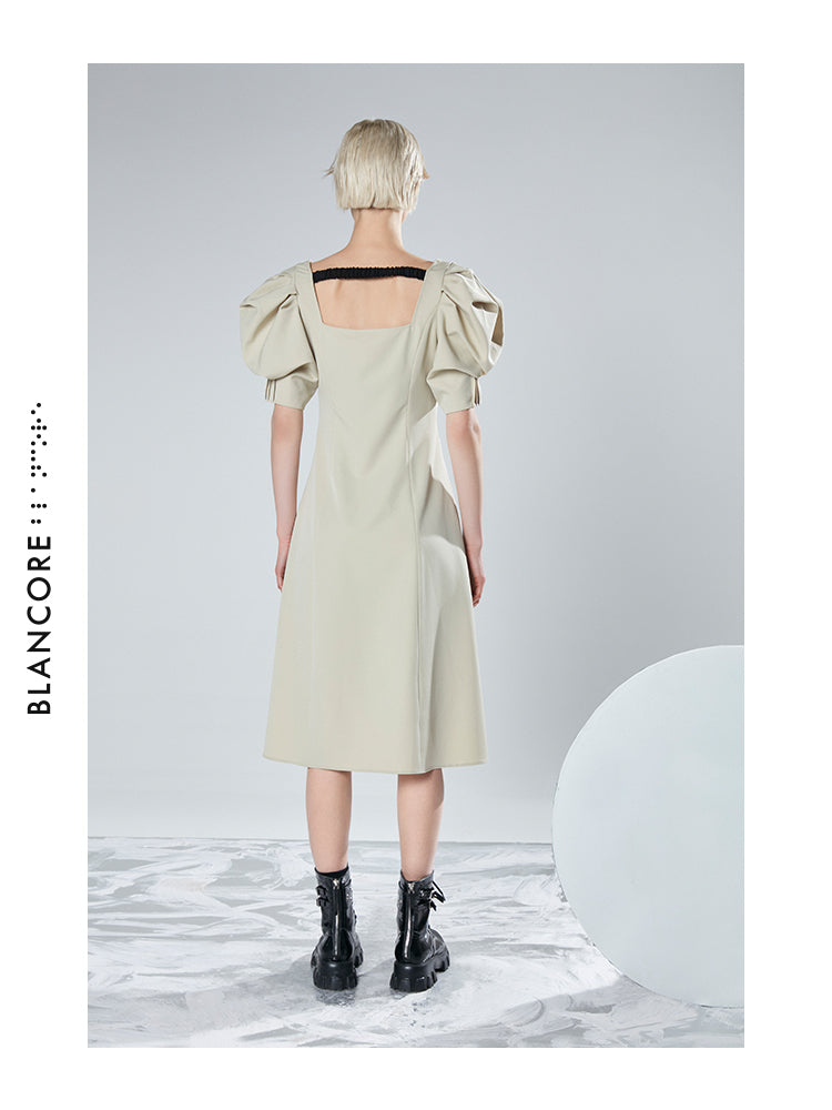 FAKE TWO-PIECE RUCHED DRESS