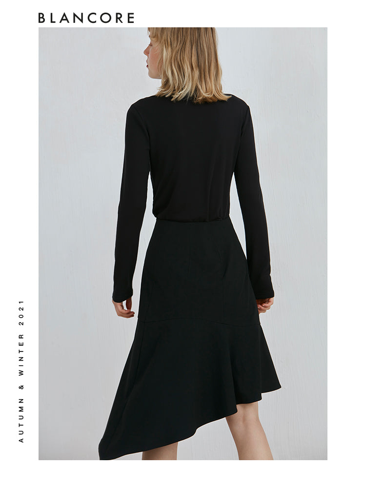 Black Slim Fit Asymmetrical Hollow-Out Top
