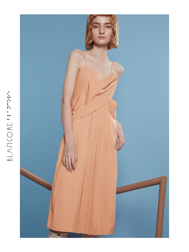 INTERSPERSED PLEATED SLIP DRESS