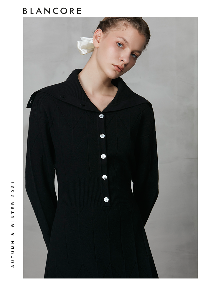 Lapel Slim Waist Knit Dress